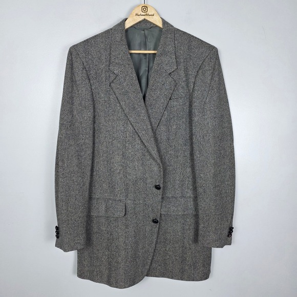 Lujon British Tweed Mens Herringbone Pattern Sport Coat Pure Wool 42L